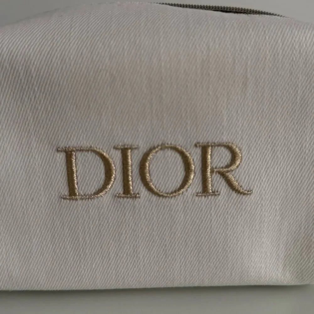 Dior Makeup Bag - white with gold embroidered logo